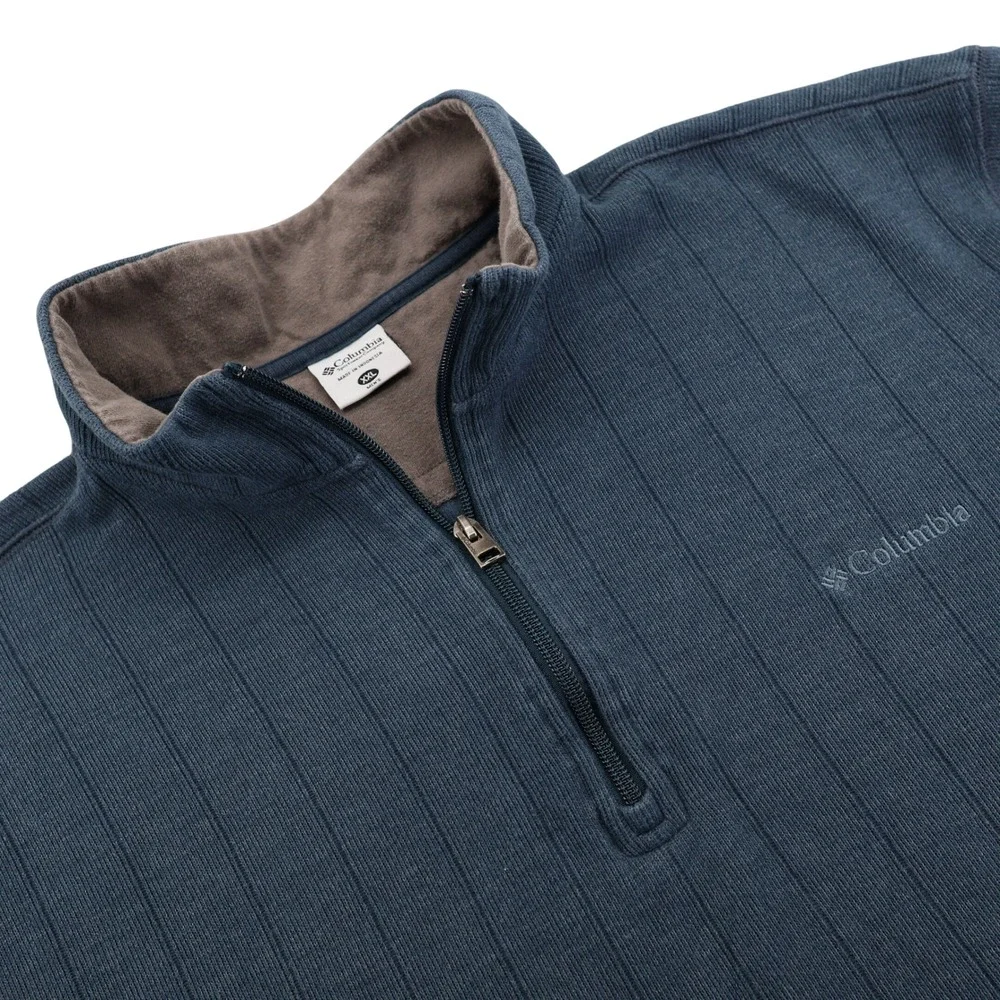 Columbia Mens XXL Blue Ribbed Quarter Zip Pullover Mock Neck Sweater AM6892